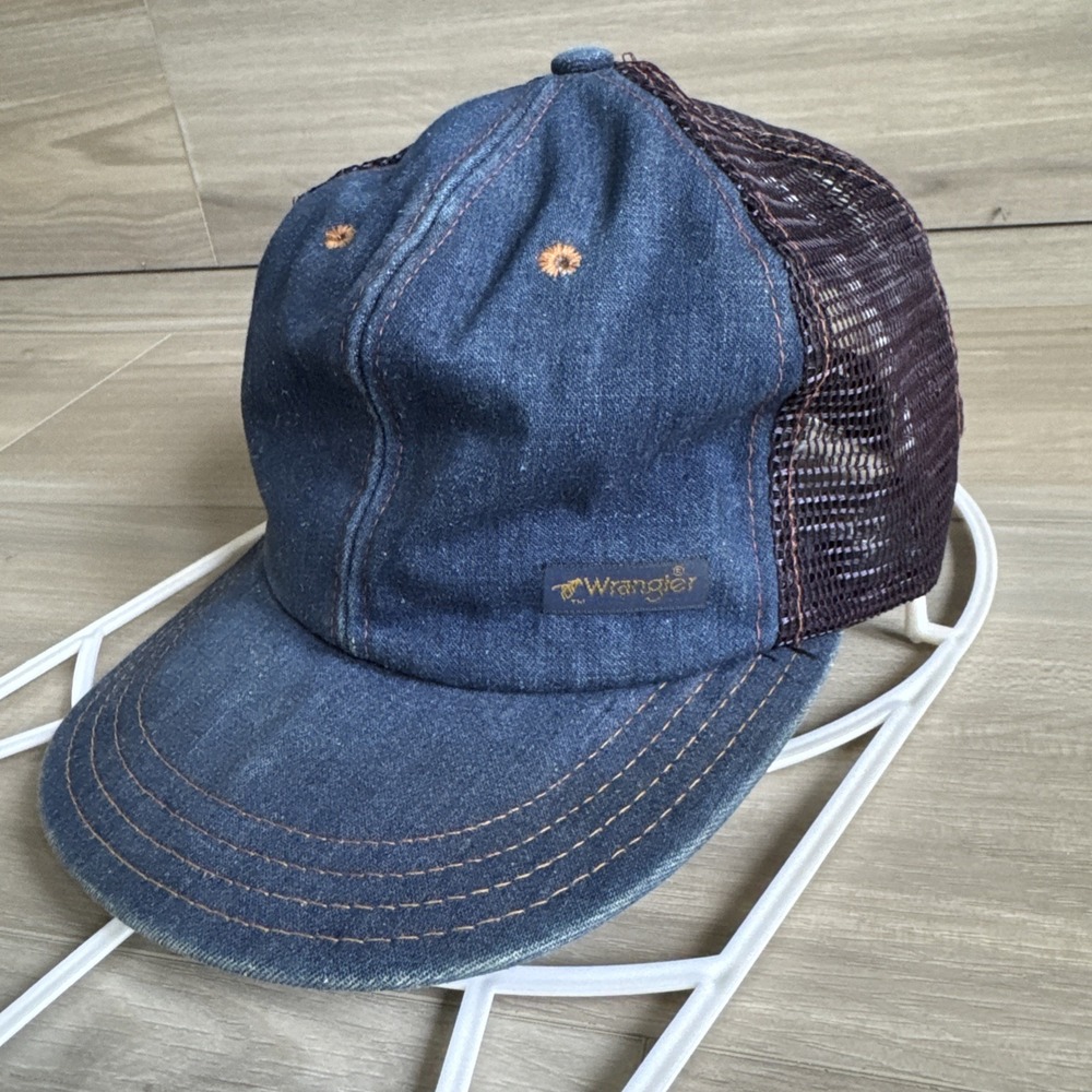 Vintage‎ Wrangler Denim Trucker Hat Snapback Made In USA 70s Western Raw